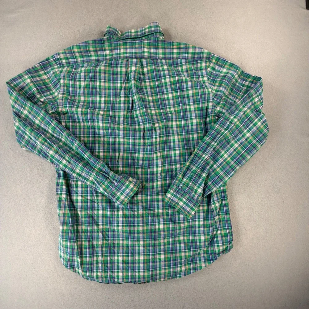 Polo Ralph Lauren Mens Green Plaid Button Down Shirt Slim Fit Preppy 100% Cotton